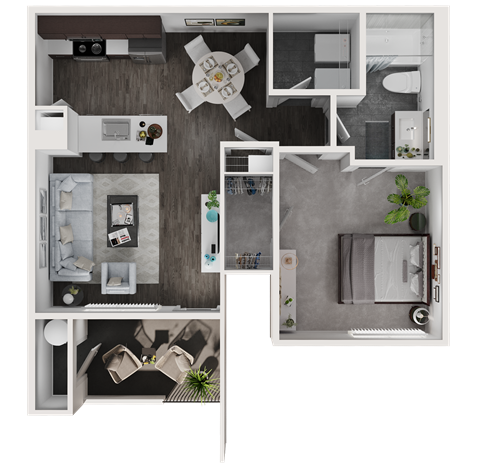 Floor plan for 1 bed, 1 bath, 836 sqft
